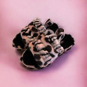 UGG Fluff Yeah Animalia Sandal Slippers Pink & Black Leopard kids size 2